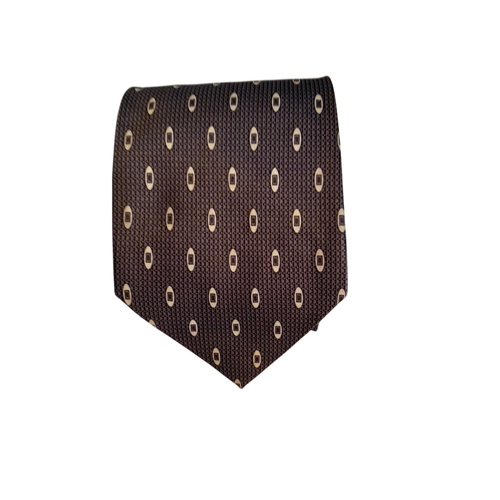 Oakley Geometric Oval Pattern Jacquard Silk Blend Tie Charcoal Grey Cream